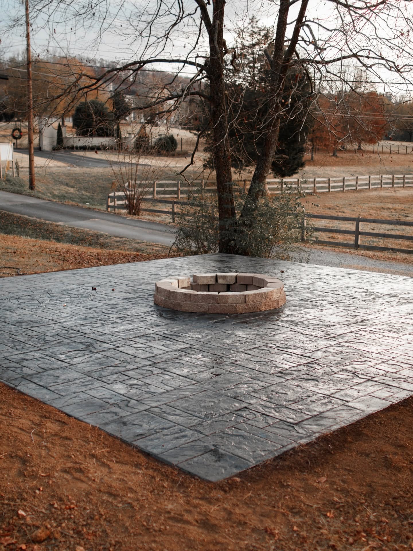 Stamped patio and fire pit retreat